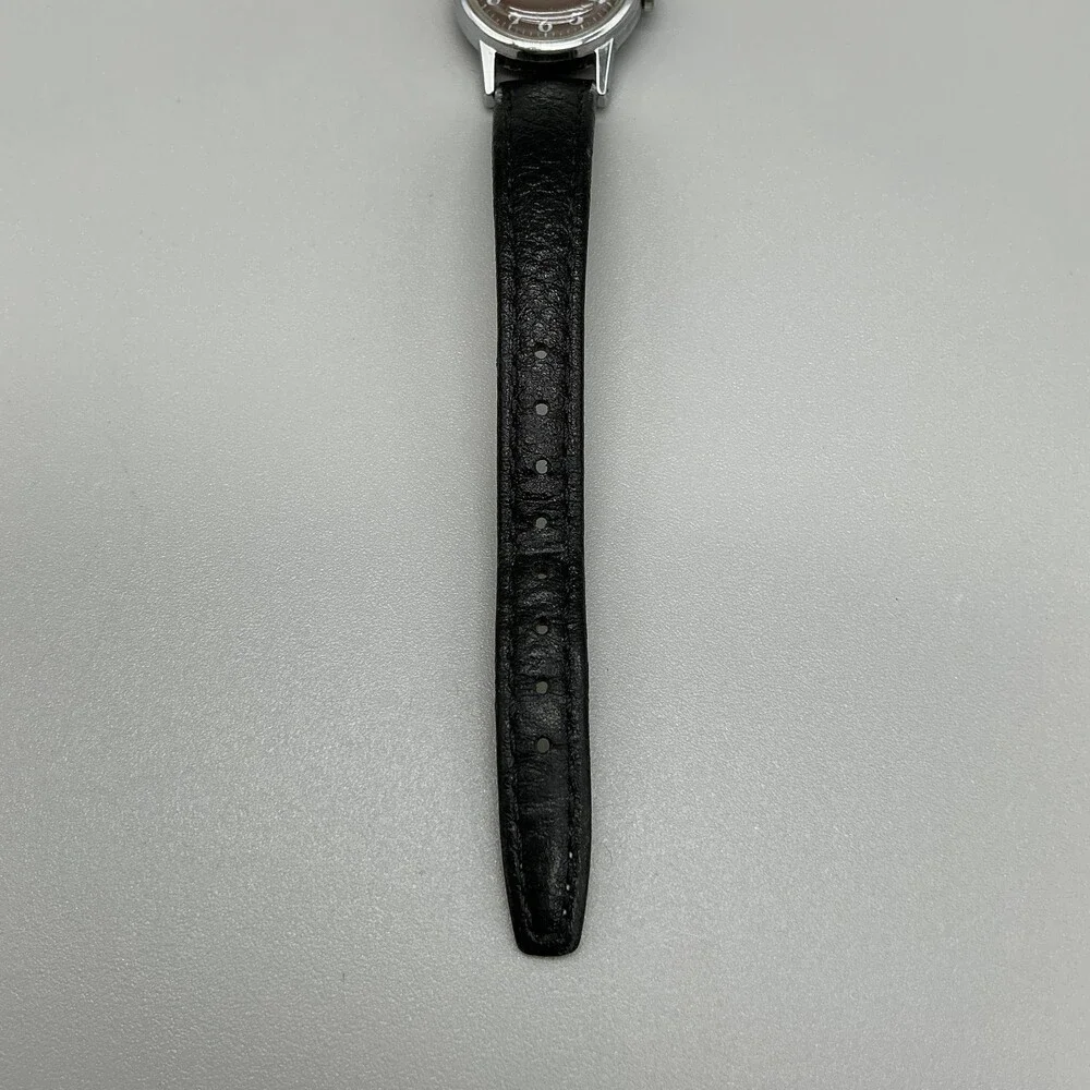 Vintage Timex Womens Watch 24mm Brown Dial Black Leather Strap Manual Wind